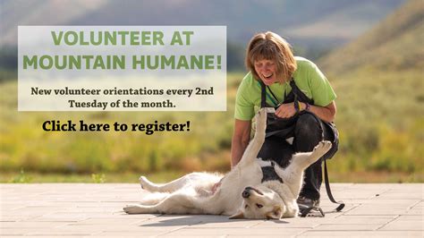 Mountain humane - Join our team today and experience the joy of giving back! If you have any questions or would like to apply for a volunteer position, please email us at volunteer@bluemountainhumane.org or call (509) 525-2452. Watch your email for updates on available positions.